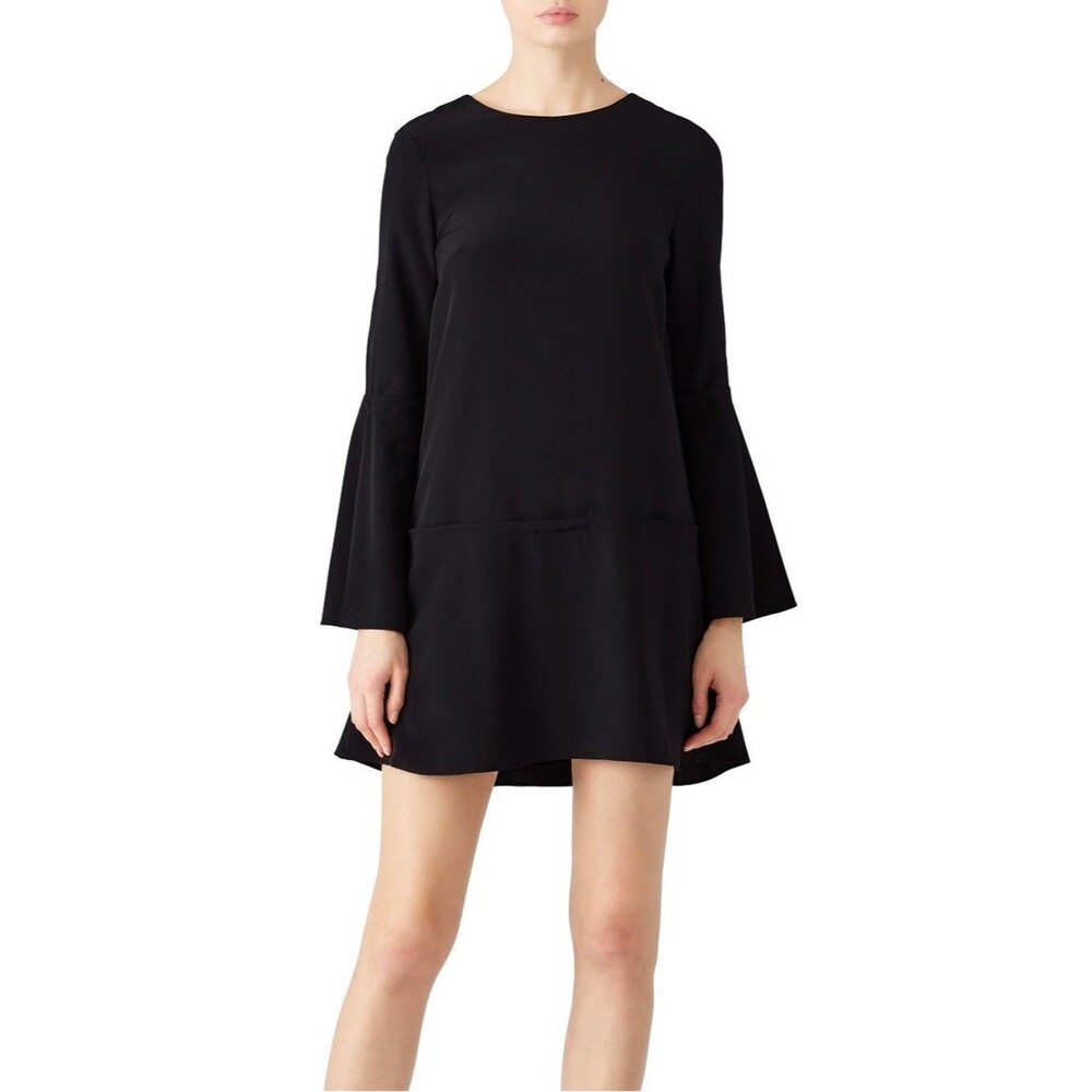 Tibi 100% Silk Crew Dress Bell Split Sleeve - Black Sz 8